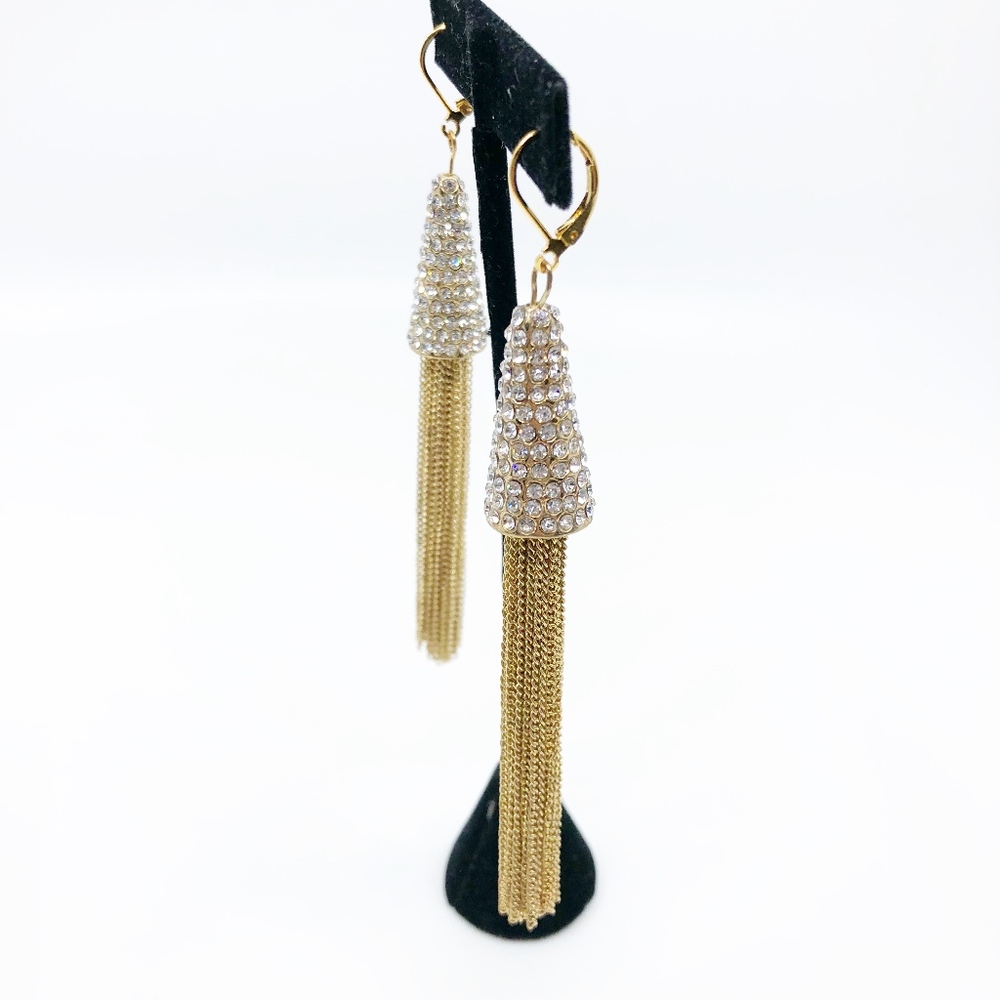 ✨sold✨ earrings • rhinestone encrusted cone tassel - Picture 3 of 4